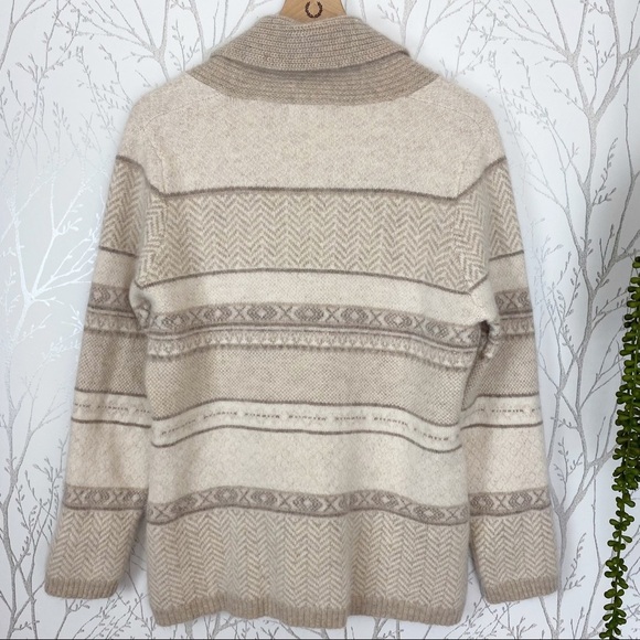 VALERIE STEVENS Angora Rabbit Hair Wool Blend Cowl Neck Stripe Cardigan Neutrals - Picture 12 of 14